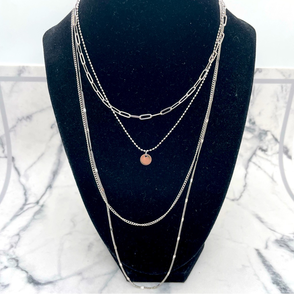 New Envy 4 Strand Layered Necklace Silver Tone Chain